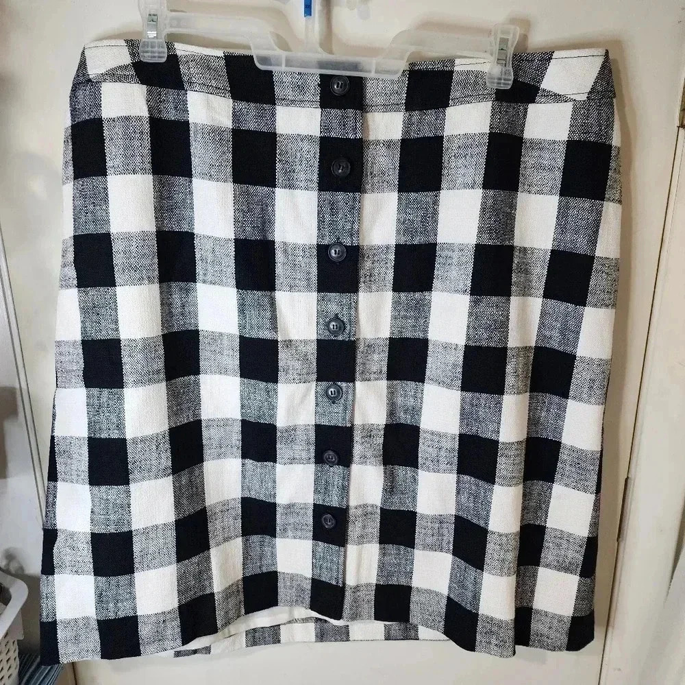NWT Talbots BUTTON FRONT SKIRT - GINGHAM Ivory/Black Plus Size 18
